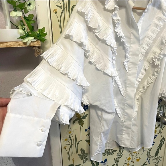 Elie Saab Elegant White Ruffle Button Down Shirt Made in ITALY - Picture 4 of 7